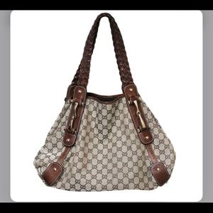 Authentic GUCCI Beige/Brow GG Canvas Pelham Bag